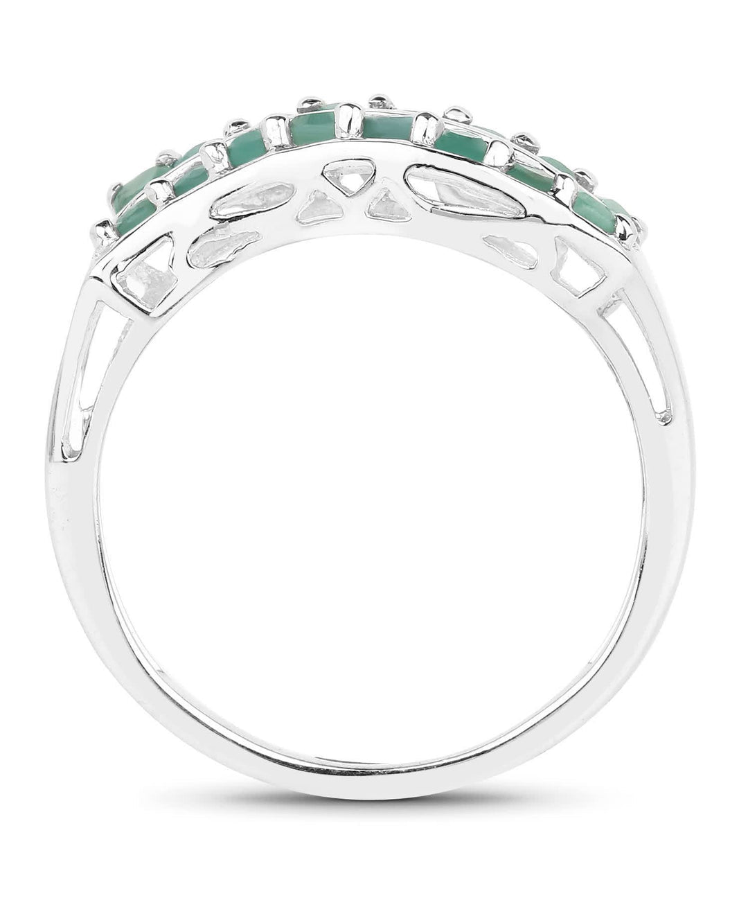 925 Sterling Silver .80ct Natural Emerald Wave Design Ring Size 7