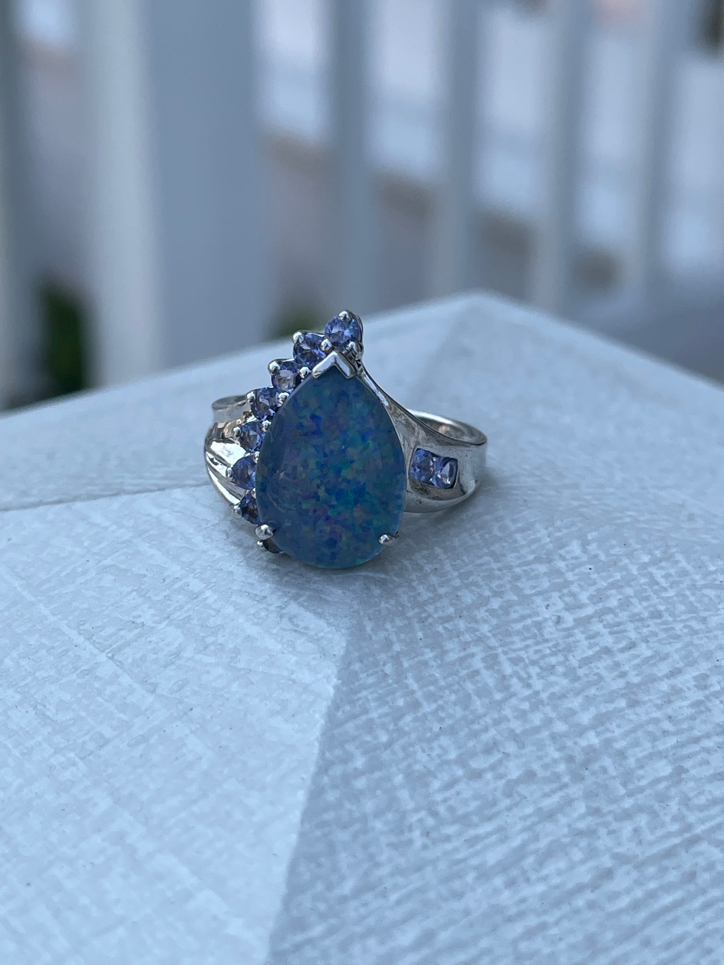 925 Sterling Silver Blue Opal & Tanzanite Ring Size 6