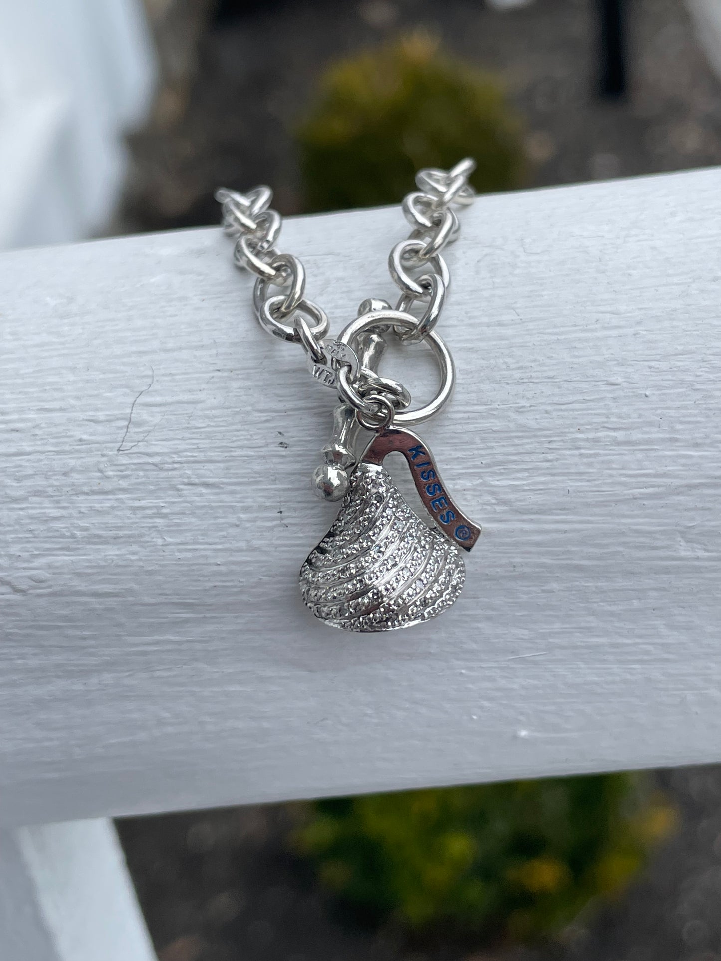 925 Hershey Kiss Diamond Charm Bracelet Toggle Lock 7.5”