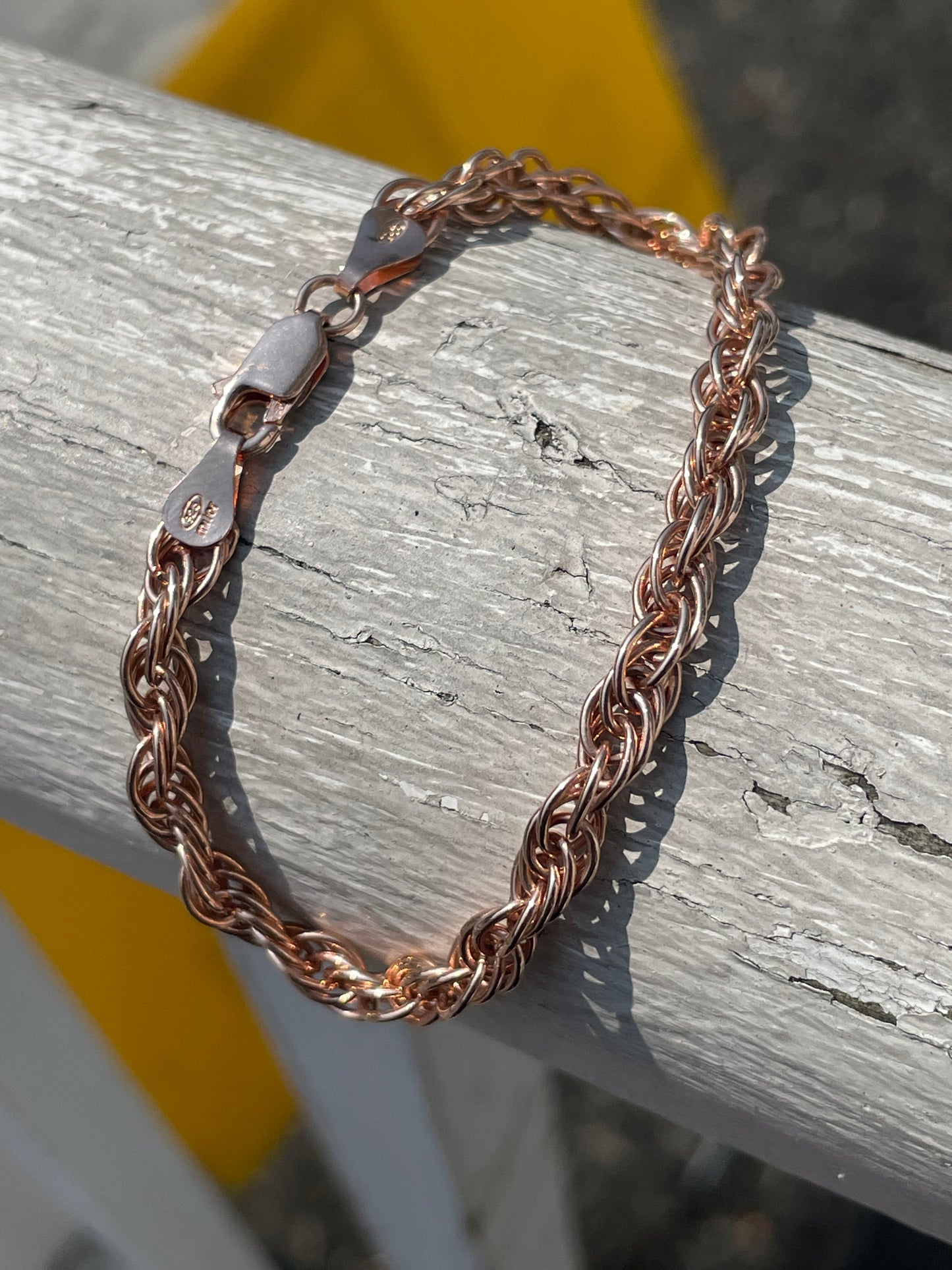 925 Sterling Silver Rose Gold Vermeil Lightweight Rope Bracelet