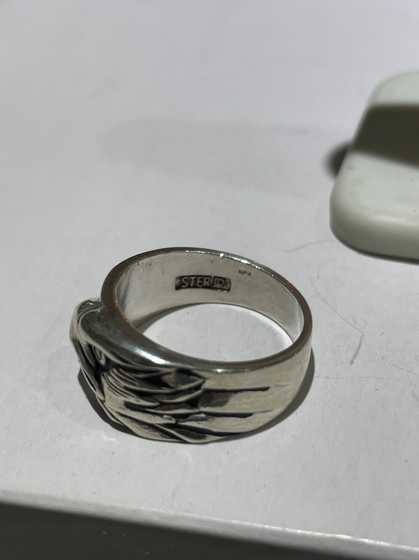 925 Sterling Silver Majestic Eagle Band Ring with Diamond Eye Size 6.5