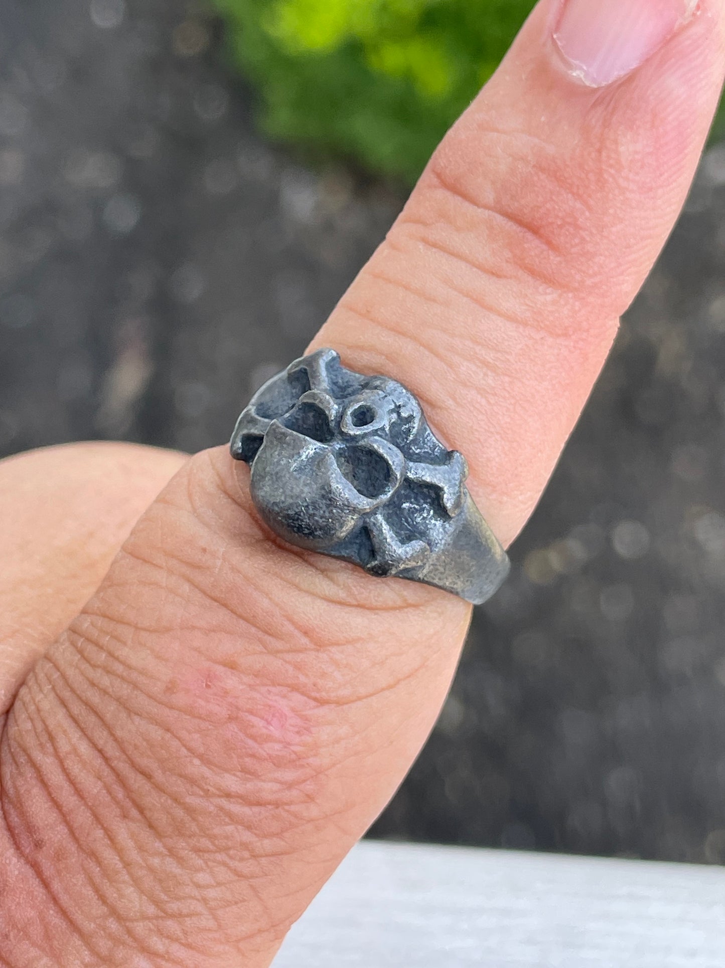 925 Oxidized Sterling Silver Skull Crossbones Ring Size 9