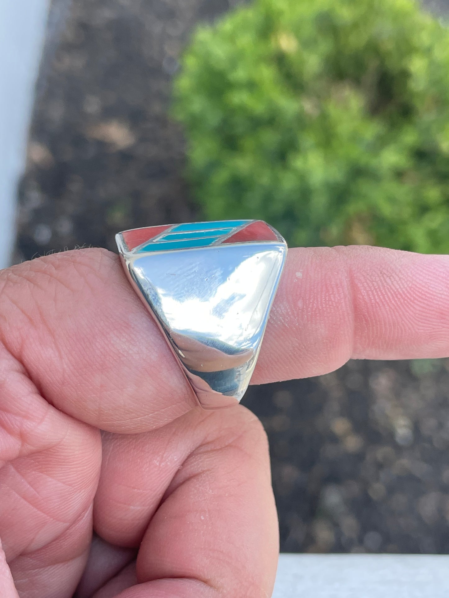 925 Sterling Silver Mens Turquoise & Carnelian Inlay Signet Style Ring Size 11