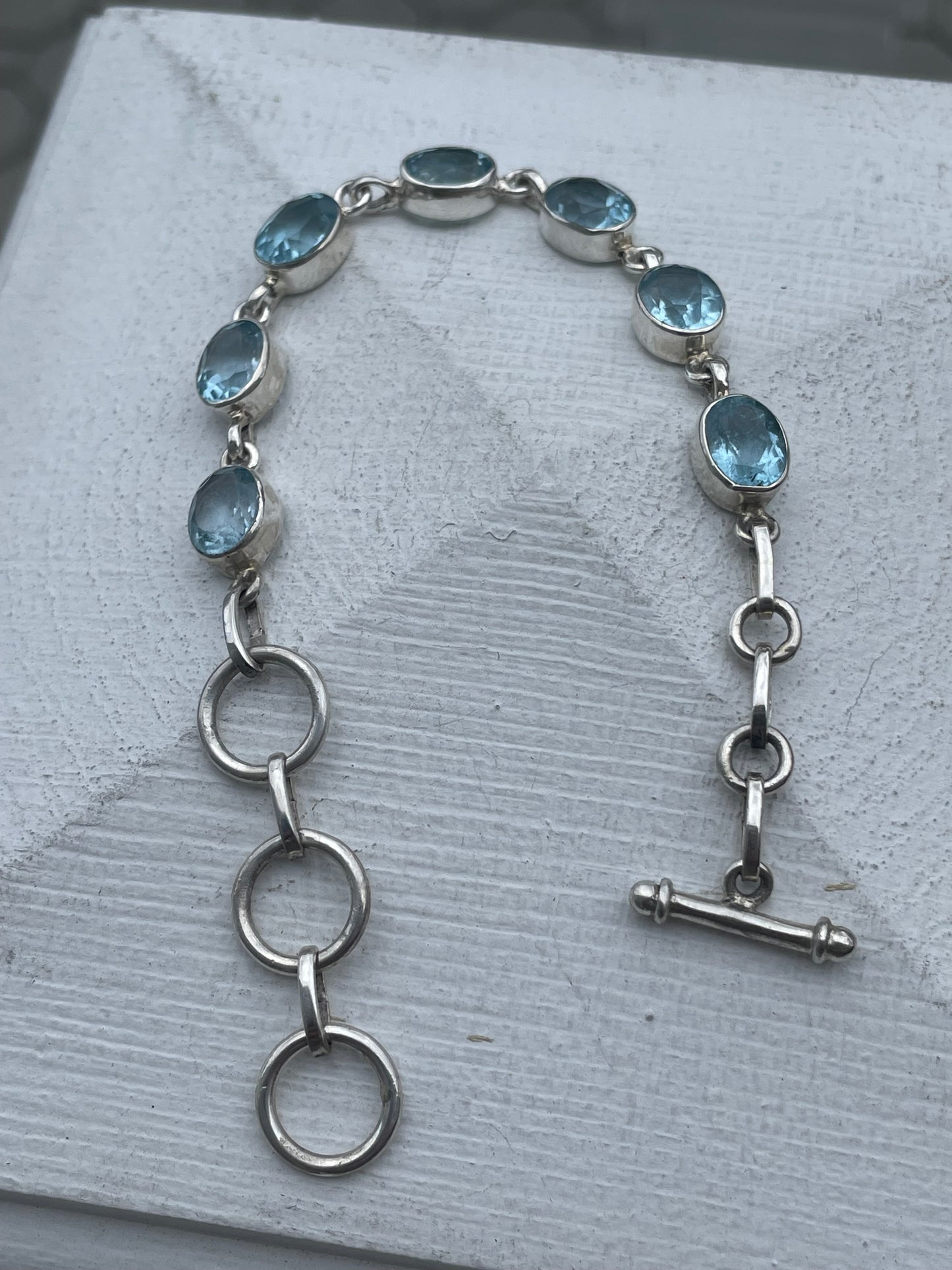 925 Sterling Silver Blue Topaz Large Stone Tennis Bracelet 6.5”-7.5”