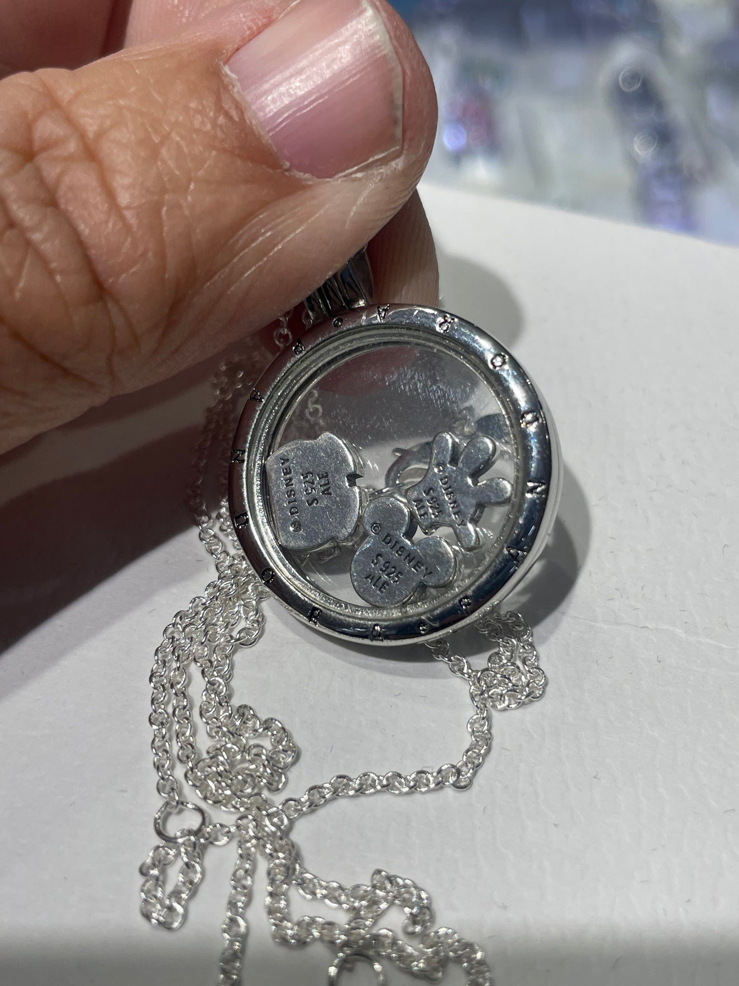 Retired Pandora Medium Locket Necklace with Mickey Mouse Disney Petite Charms