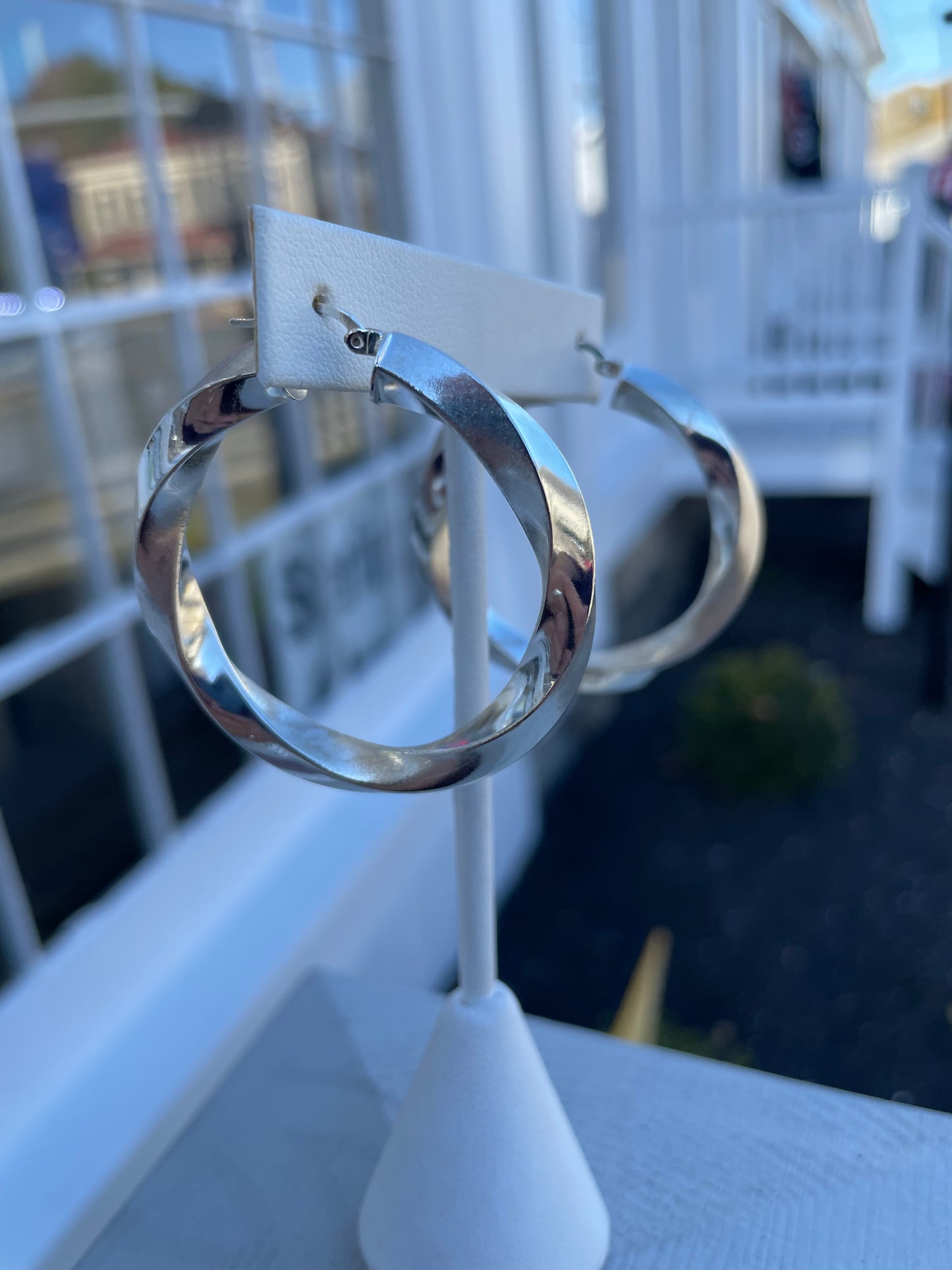 925 Sterling Silver Satin & Hi-polish Finish Twist Hoop Earrings 1.75” Wide