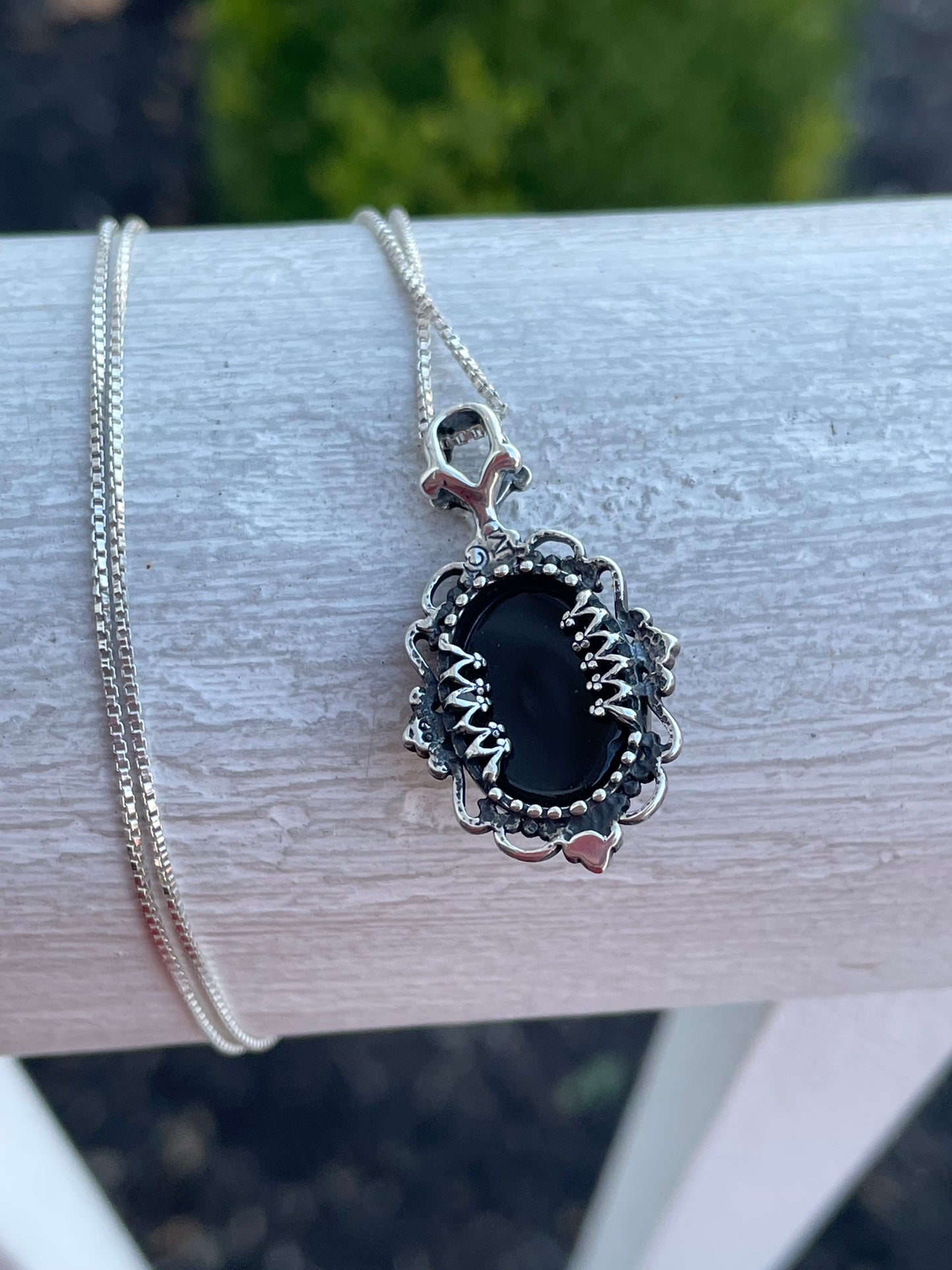 925 Sterling Silver Vintage Black Onyx Necklace