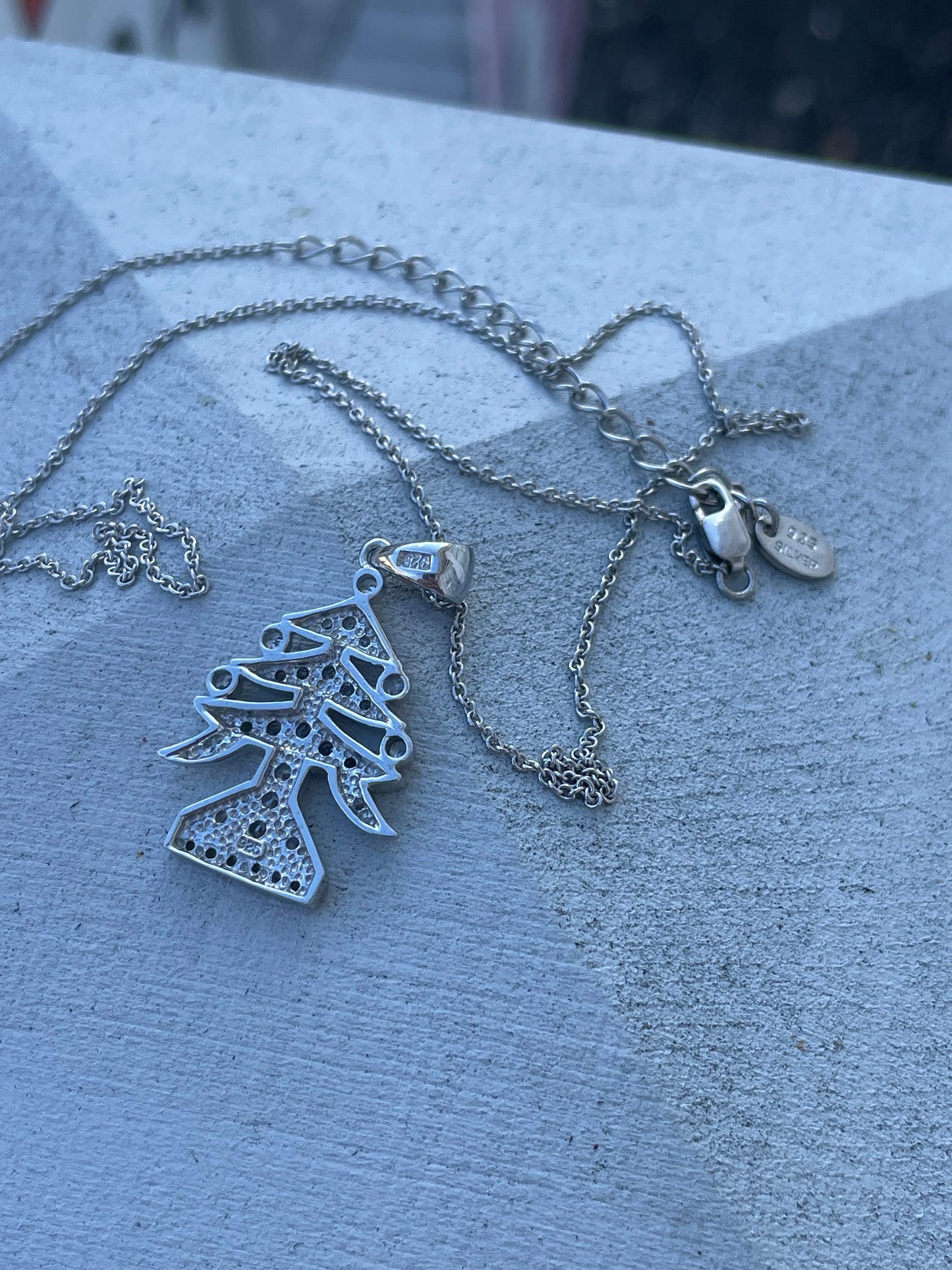 925 Sterling Silver Cubic Zirconia Christmas Tree Necklace 16-18”
