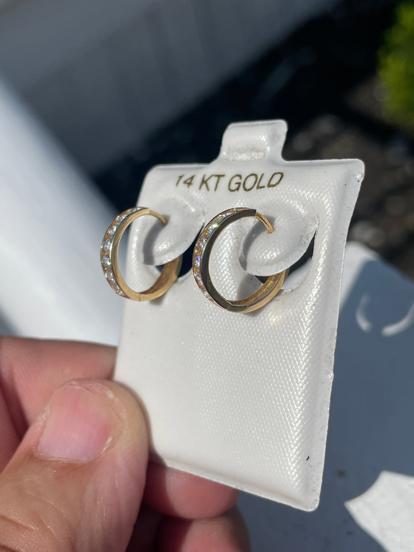 14k Gold Clear Zirconia Huggie Hoop Earrings