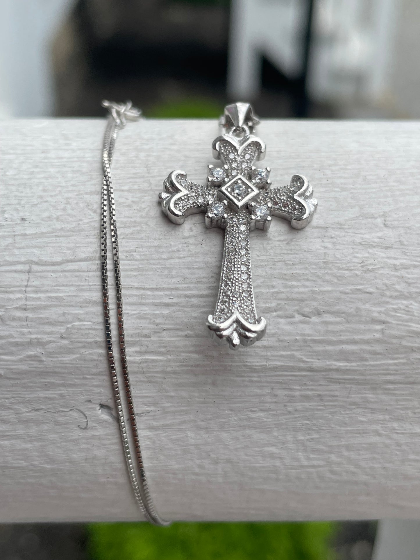 925 Sterling Silver Cross Cz cross Necklace 16”-18”