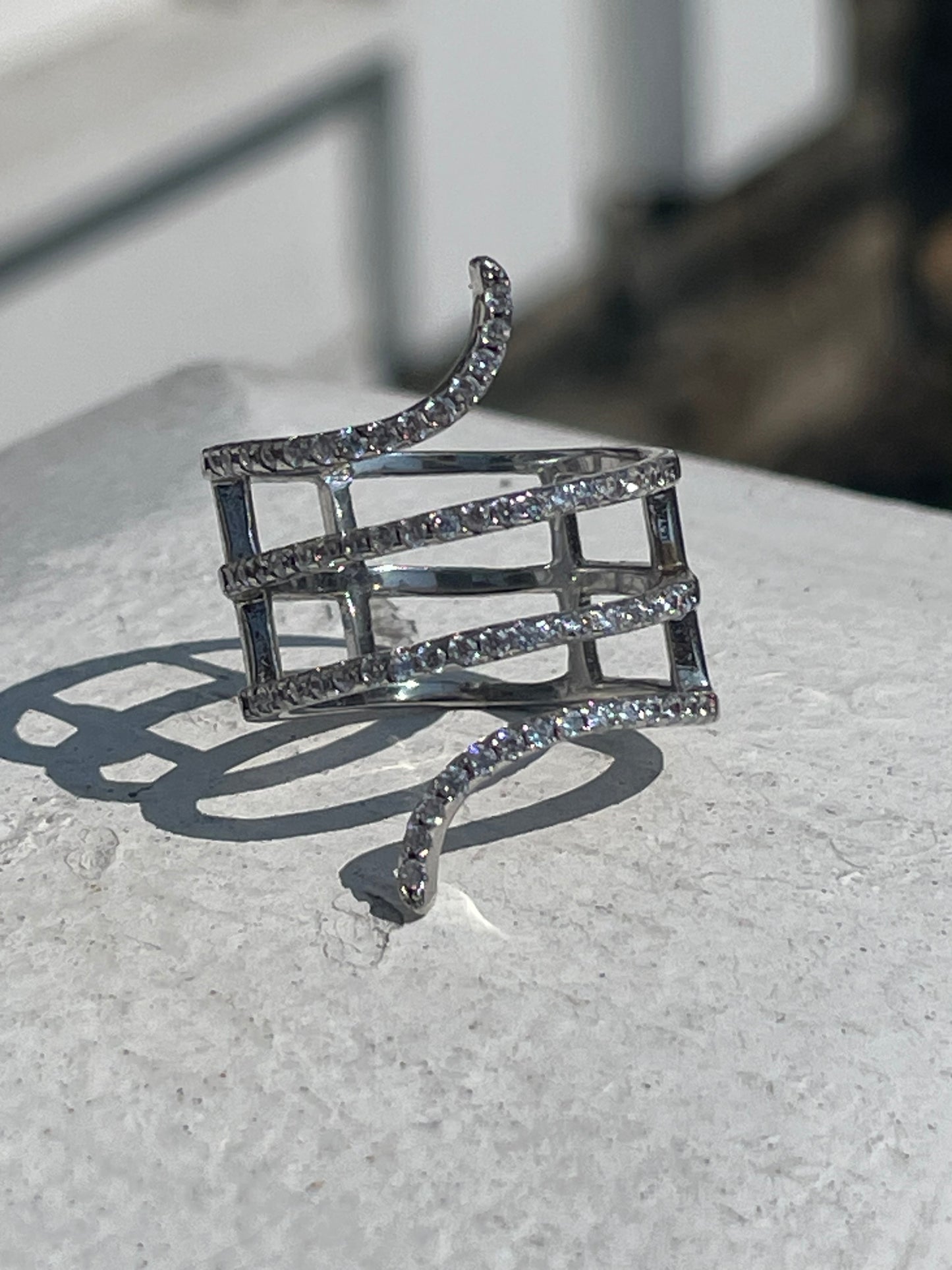 925 Sterling Silver Sparkling Cz Snake Ring Size 8