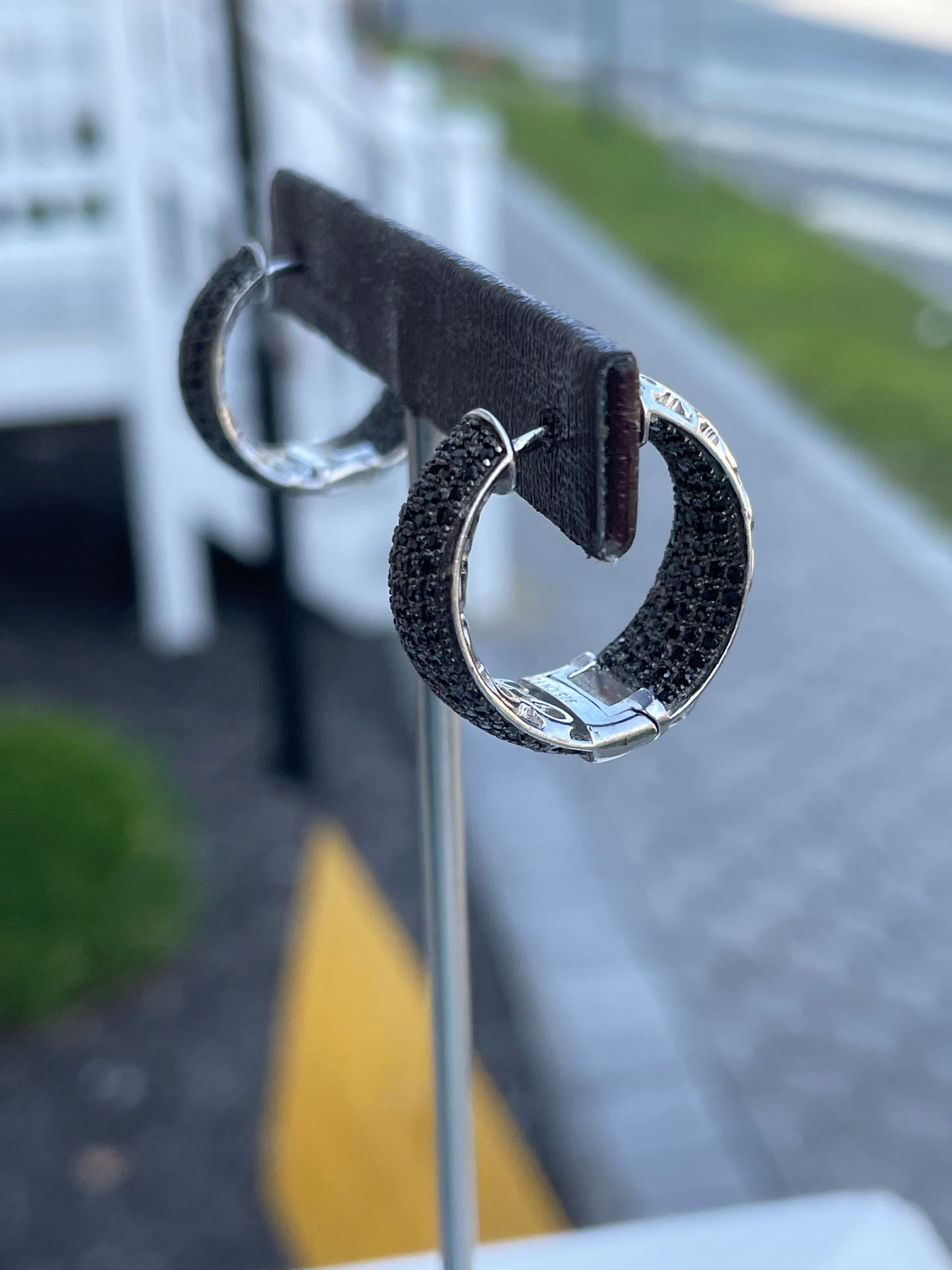 925 Sterling Silver Micro Pavé Black Zirconia Thick Hoop Earrings