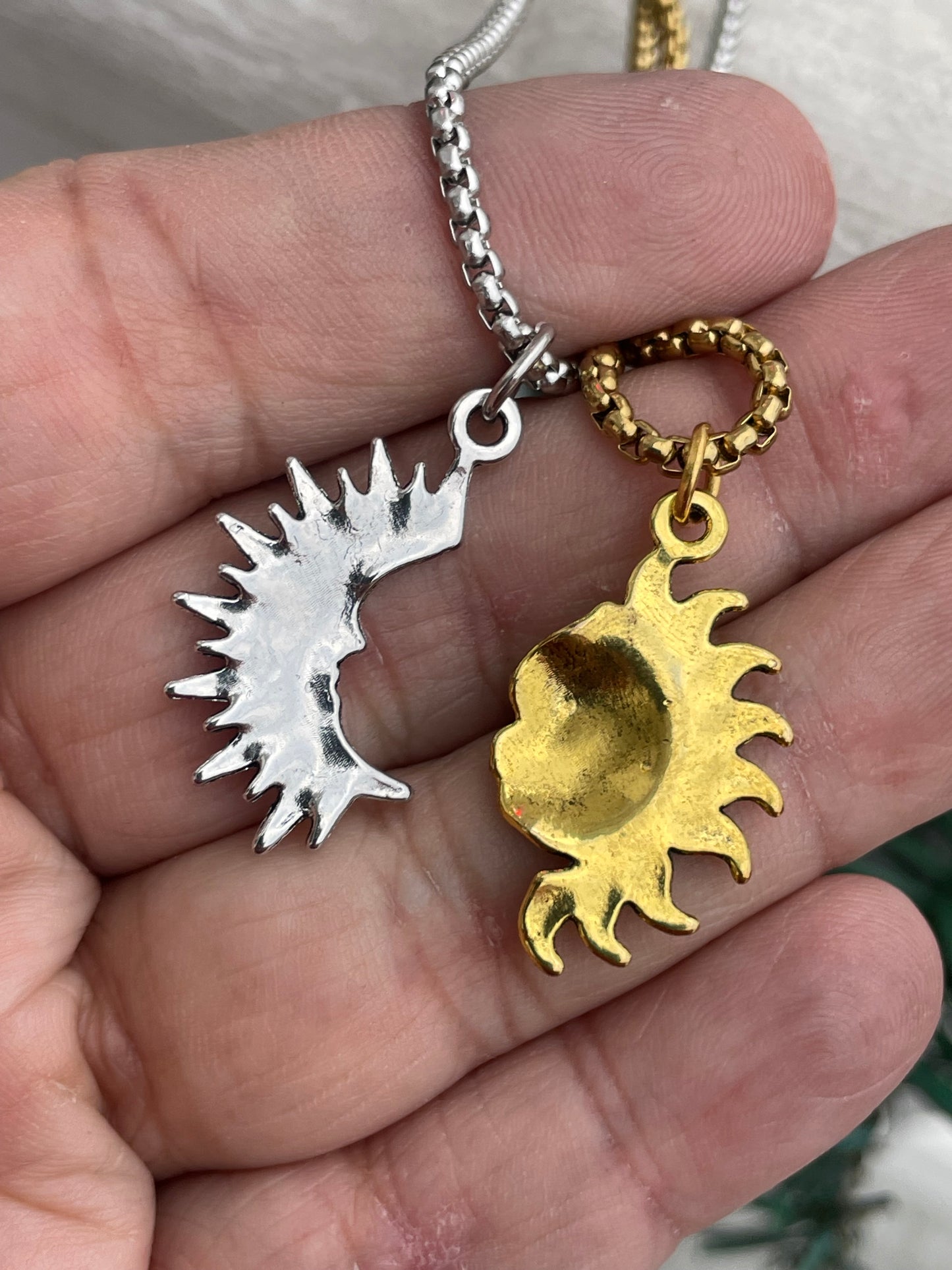 Stainless steel 2tone Splittable Sun & Moon Best Friends Necklace