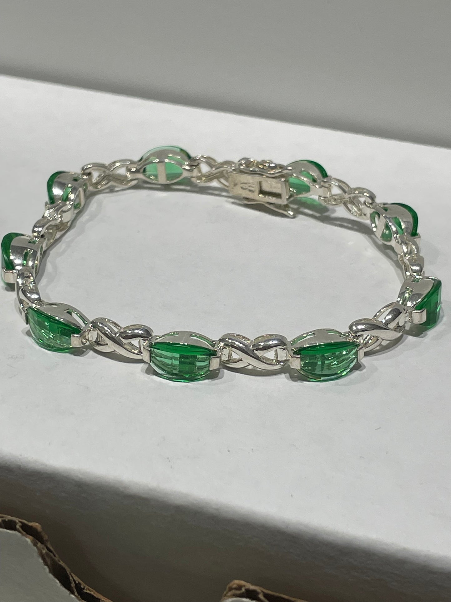 925 Sterling Silver Simulated Emerald Tennis Bracelet