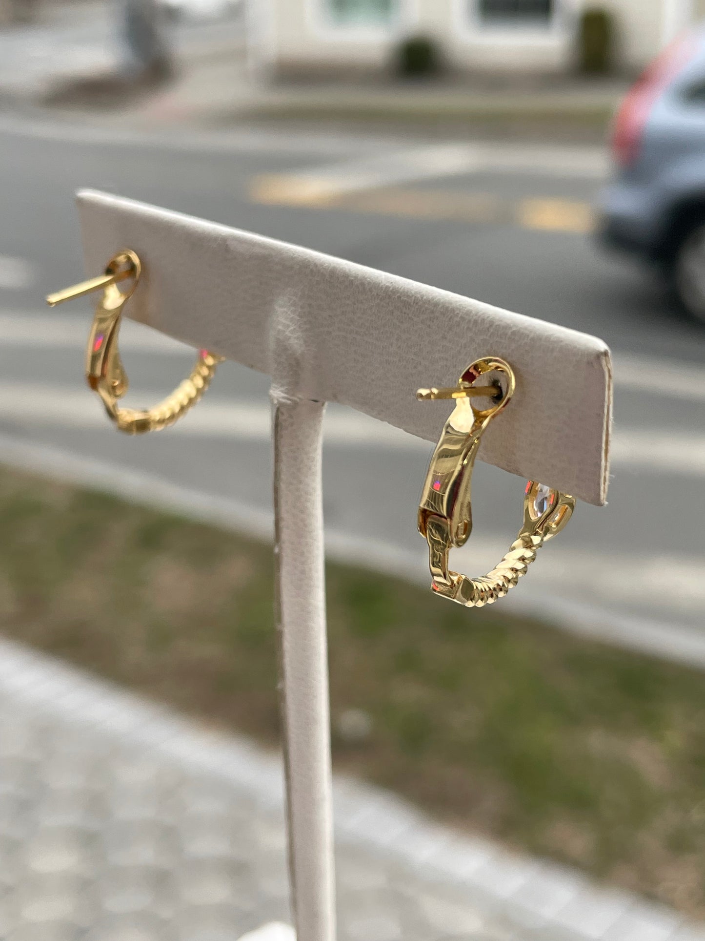 925 Sterling Silver Vermeil Marquis Cz Twist Hoop Earrings