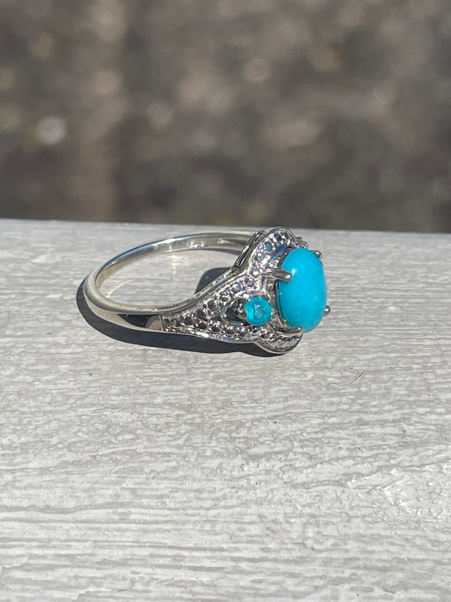 925 Sterling Silver Turquoise & Blue Topaz Small Cluster Ring Size 7