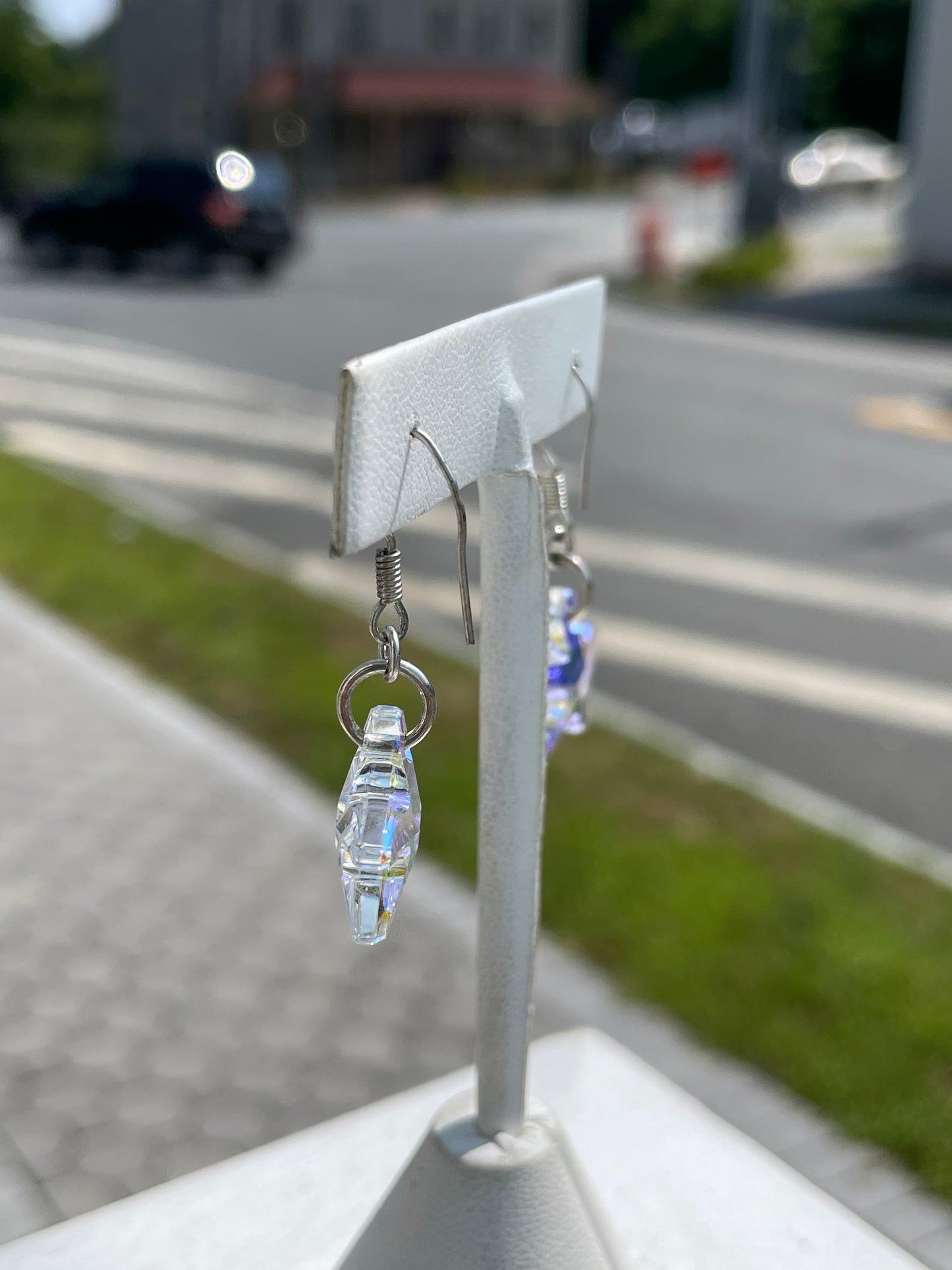 925 Sterling Silver Aurora Borealis Starfish Crystal Dangle Earrings