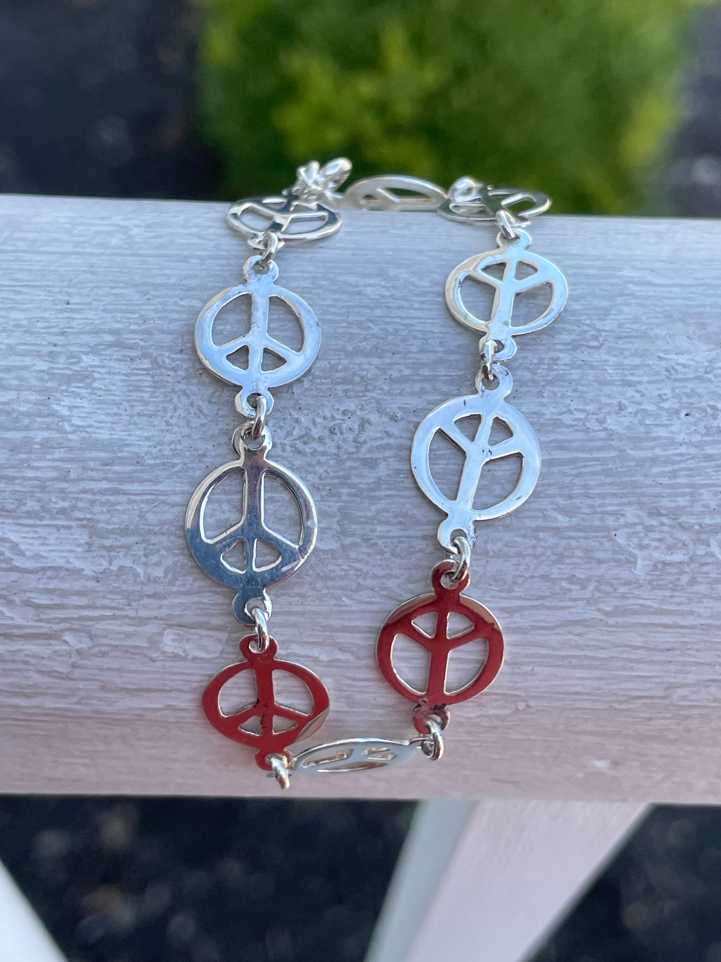 925 Sterling Silver Peace Sign Bracelet
