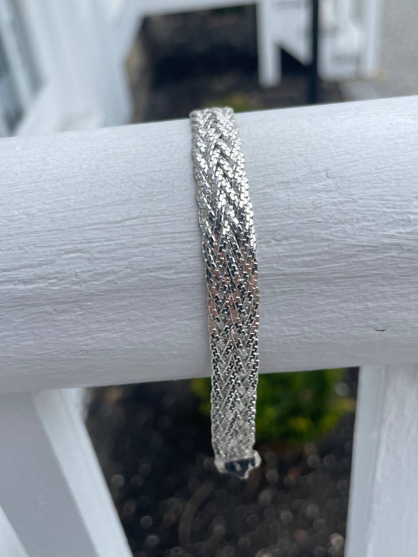 925 Sterling Silver 8-Strand Diamond Cut Flat Braided Bracelet 7”