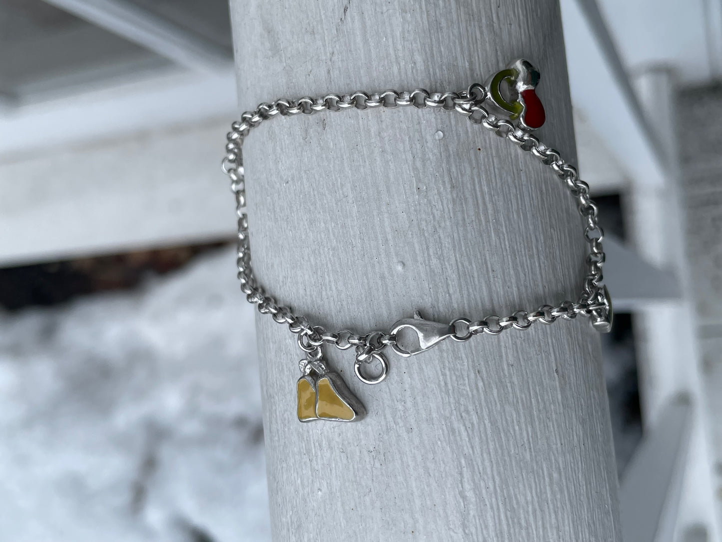 925 Sterling Silver Fruit Lover Charm Bracelet (K24)