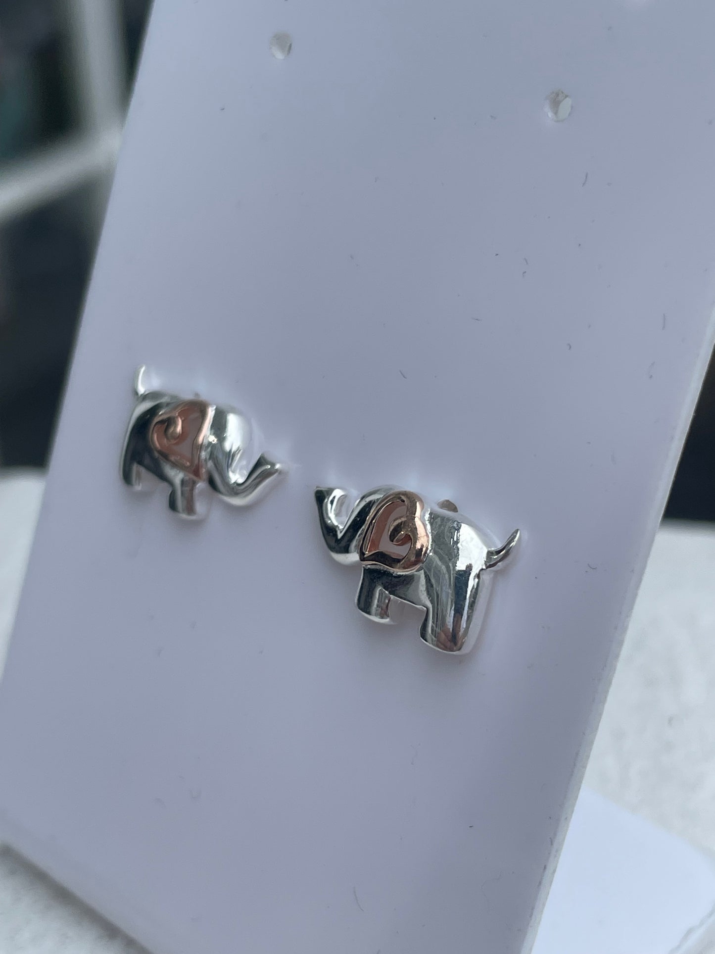925 Sterling Silver 2tone Rose Vermeil Lucky Elephant Stud Earrings