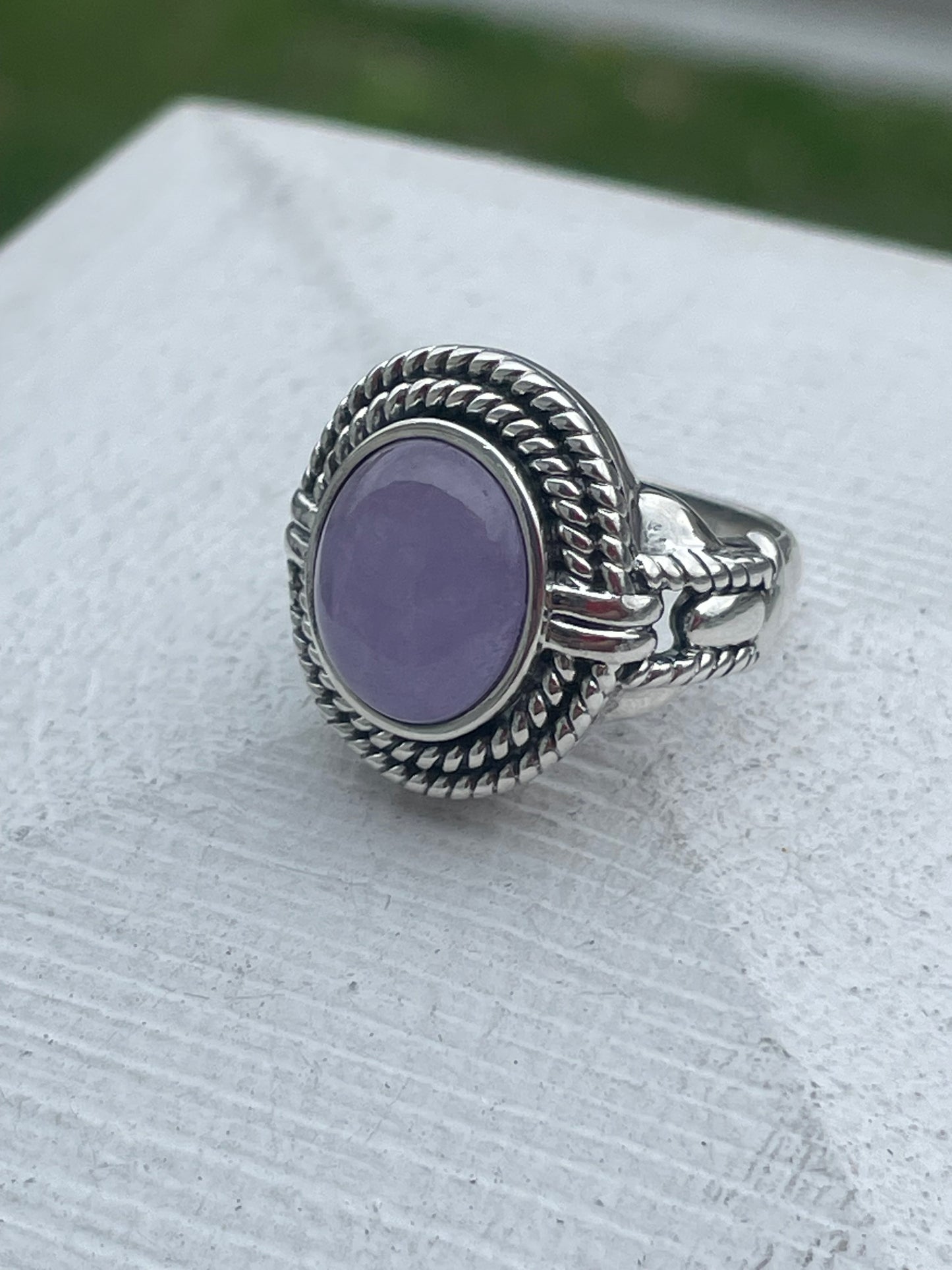 Designer CNA 925 Sterling Silver Lavender Jade Solitaire Statement Ring Size 7
