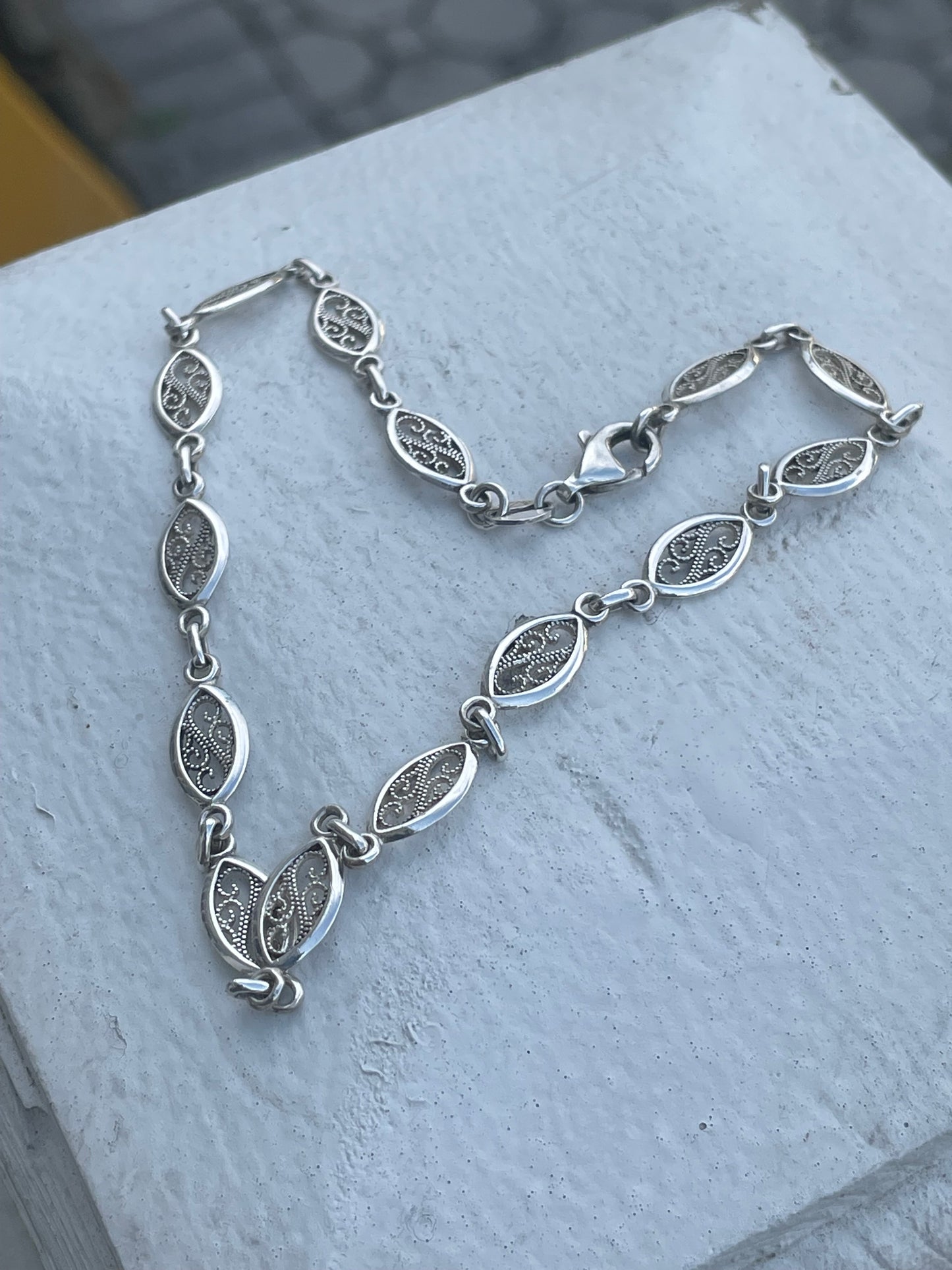 925 Sterling Silver Art Deco Link Anklet Size 11”