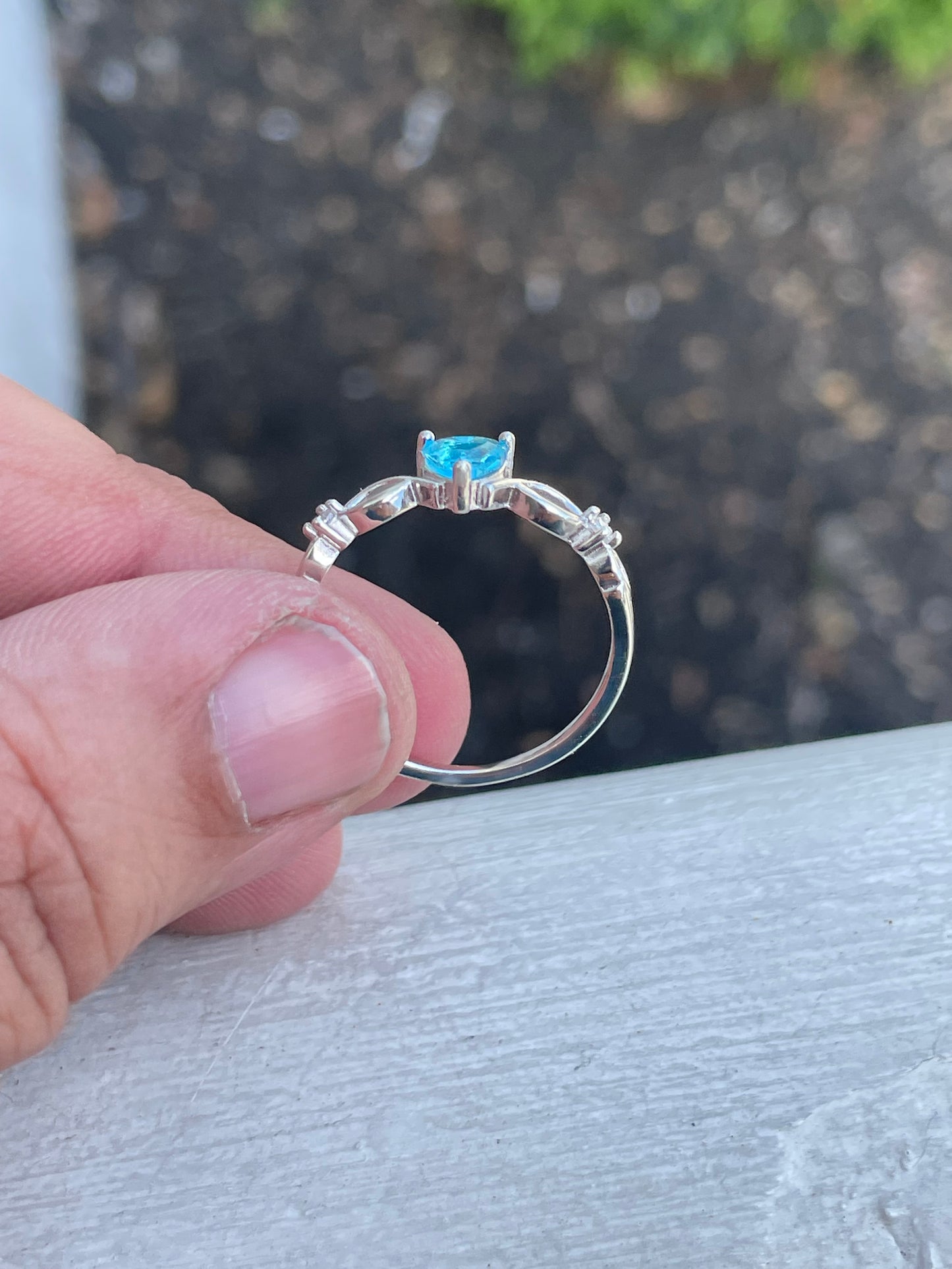925 Sterling Silver Infinity Blue Topaz Heart Ring Size 9