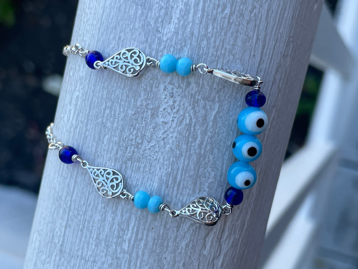 925 Sterling Silver Evil Eye Anklet Ankle Bracelet 10”