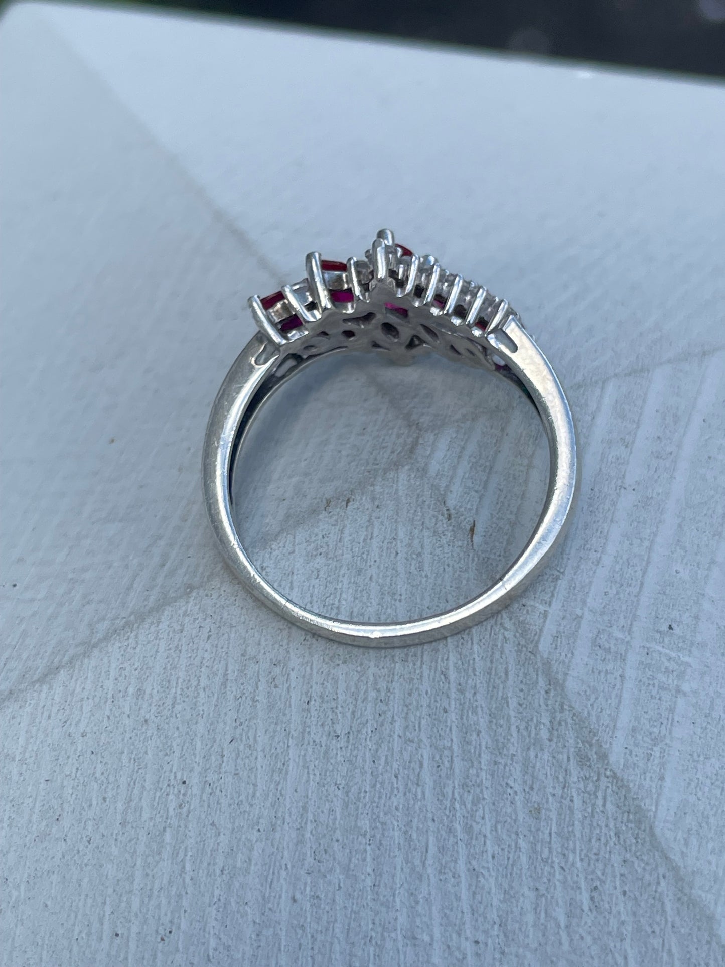 925 Sterling Silver Synthetic Ruby & Clear Zirconia Cluster Band Ring