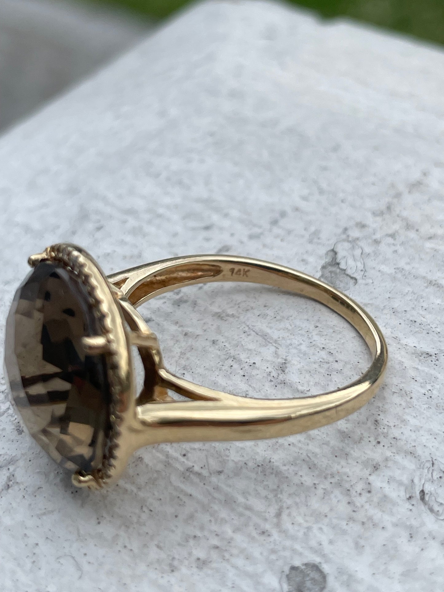 14k Gold Smoky Quartz & Diamond Ring Size 8.5