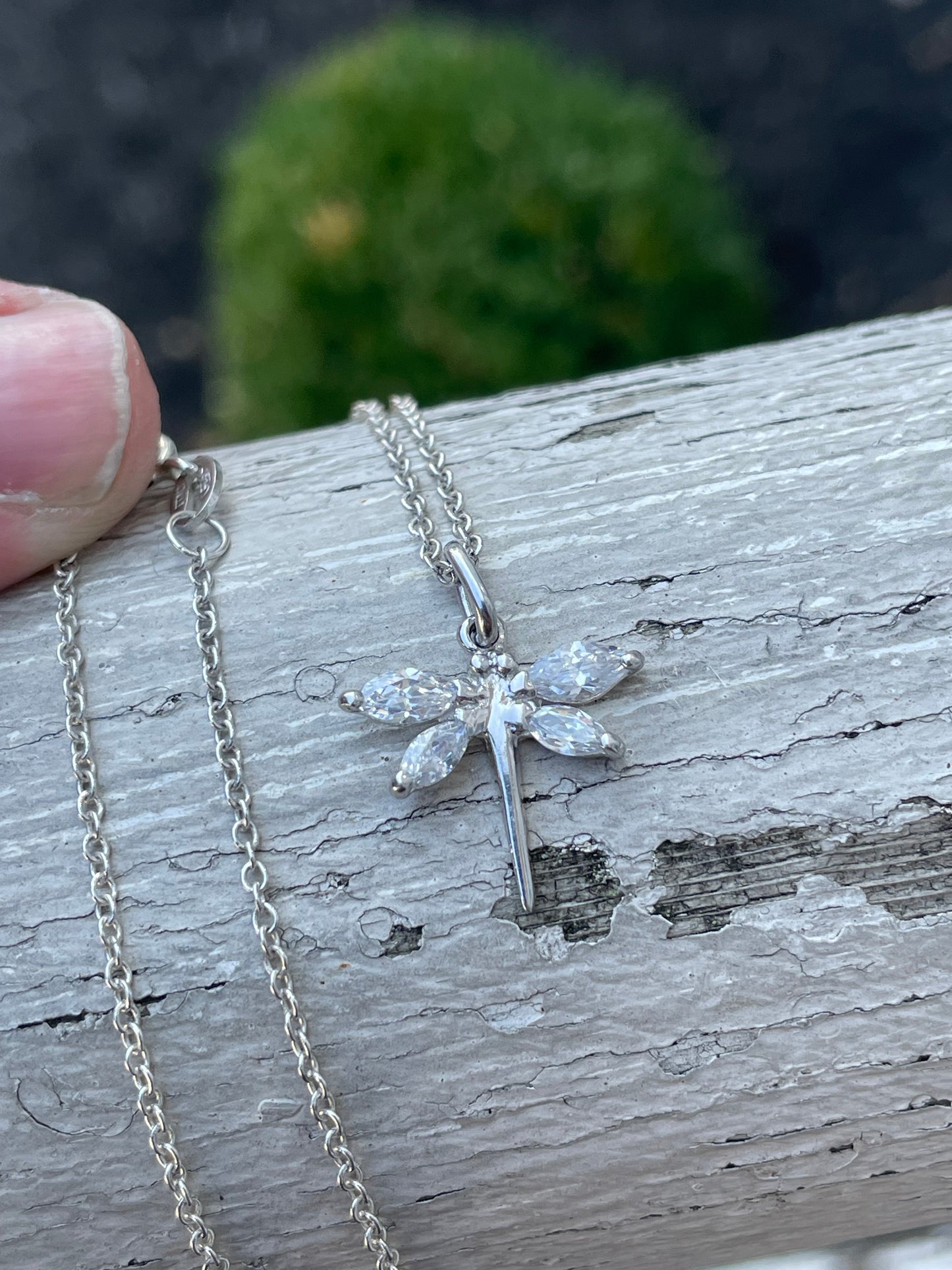 925 Sterling Silver Petite Cz Dragonfly Necklace
