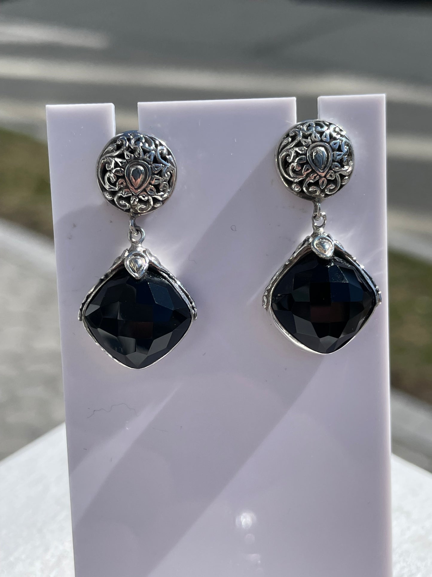 Designer Sarda 925 Sterling Silver Black Onyx Dangle Earrings
