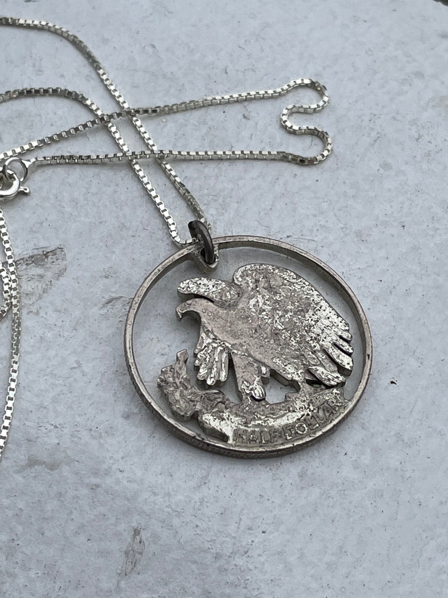 Silver Half Dollar Cutout Eagle Coin Necklace 18”