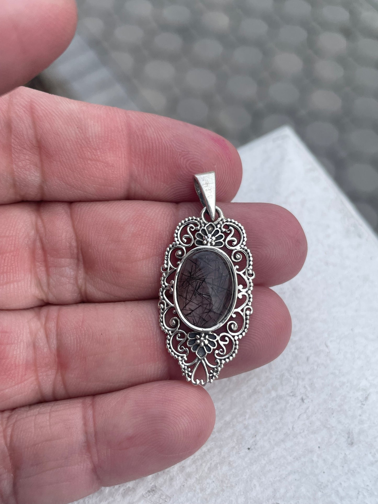 925 Sterling Silver Rutilated Quartz Pendant Charm