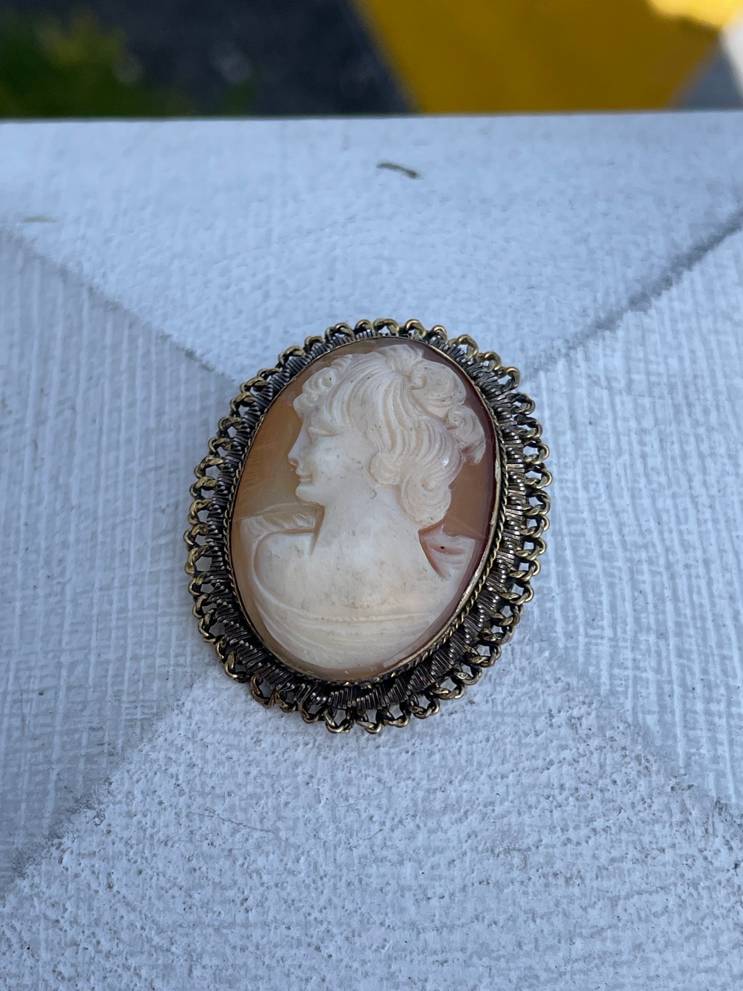 Gold filled Shell Cameo Pin / Pendant