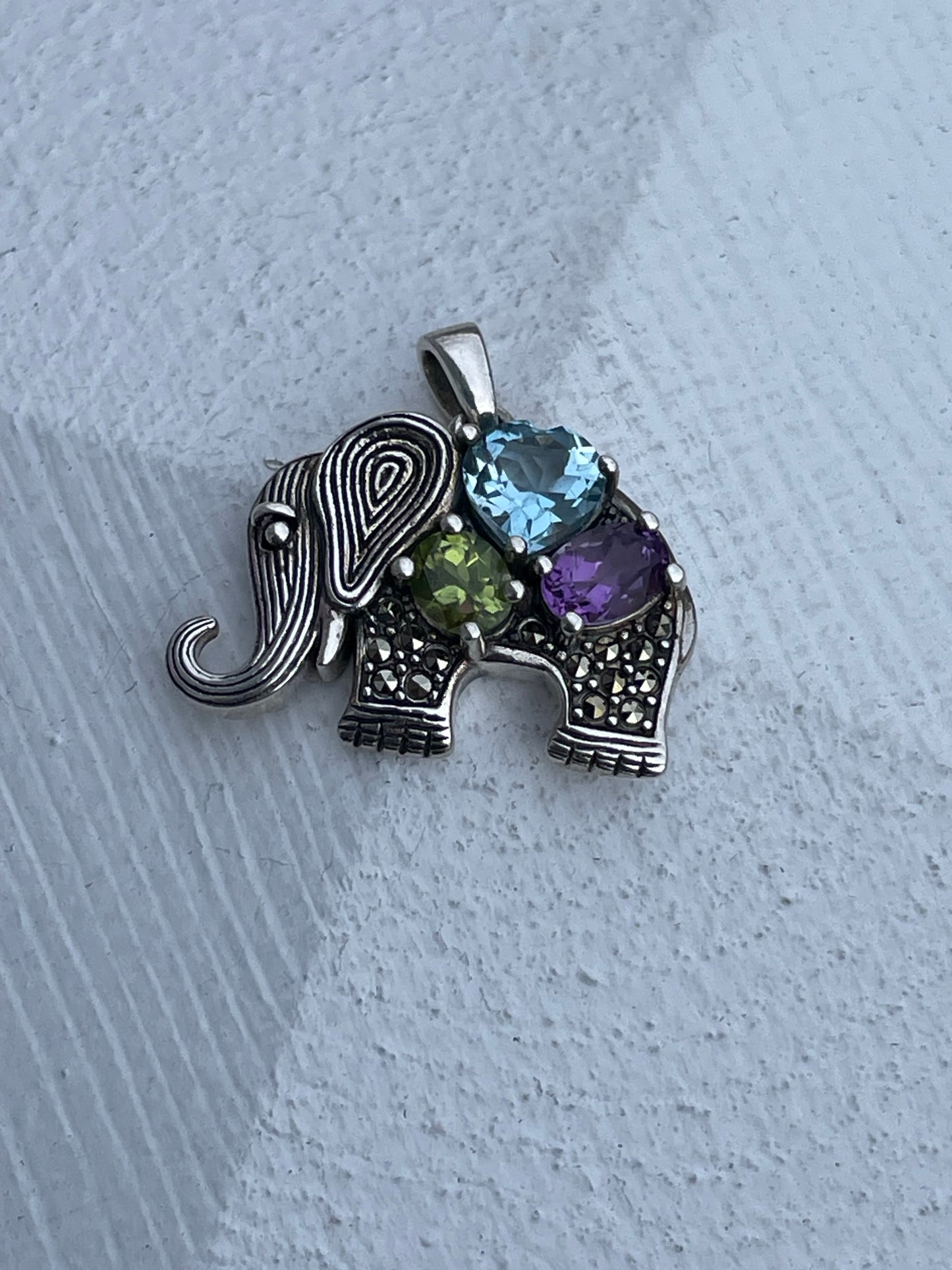 Aura by TJM 925 Sterling Silver Designer Multi color stone elephant pendant charm