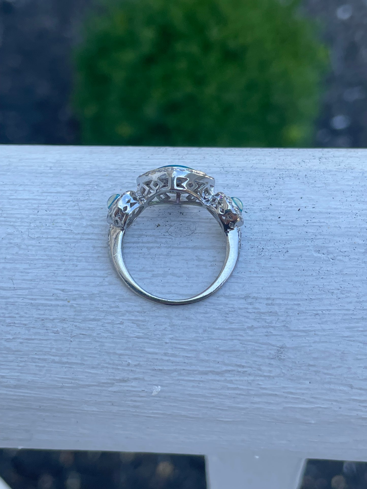 925 Sterling Silver Blue Opal Past Present Future Ring Size 6
