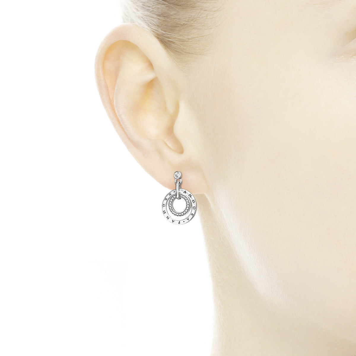 PANDORA LOGO SILVER EARRINGS WITH CLEAR CUBIC ZIRCONIA 296296CZ