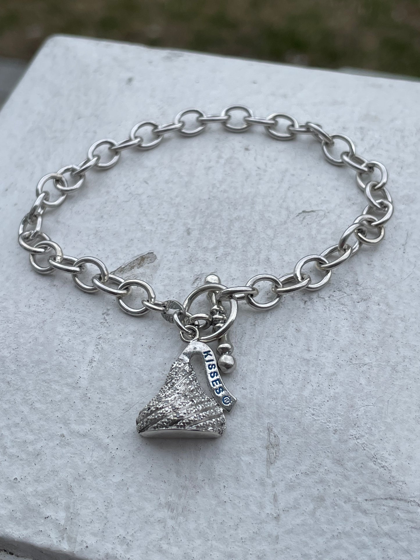 925 Hershey Kiss Diamond Charm Bracelet Toggle Lock 7.5”