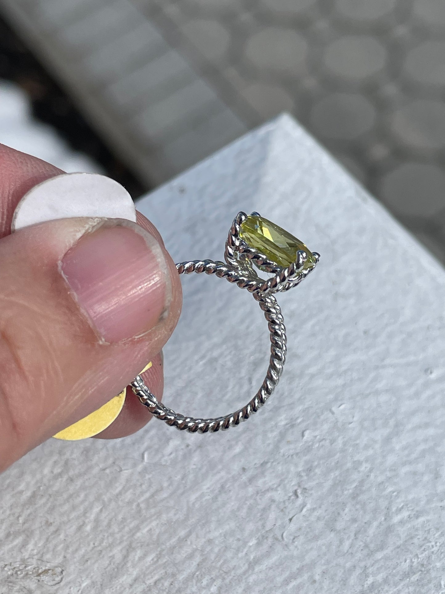 925 Sterling Silver Lime Citrine Tapered Cable Band Ring Size 7
