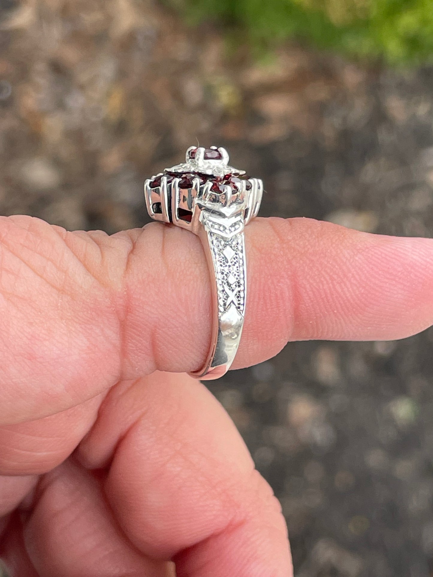 Designer CNA Pranda Symmetrical Garnet Cluster Ring