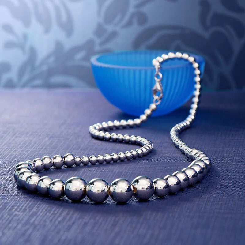 925 Sterling Silver Graduated Beaded Necklace 16”
