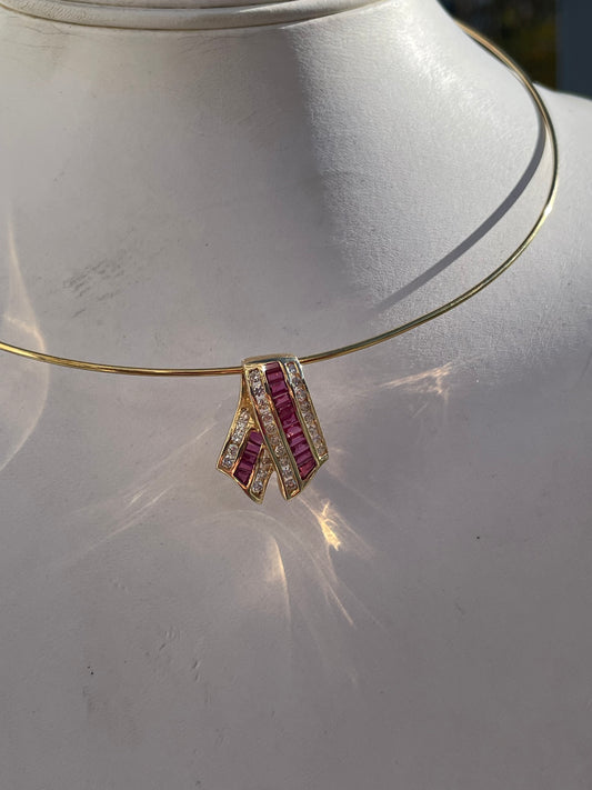 Designer Cardow 14k Gold Ruby & Diamond Slide Necklace