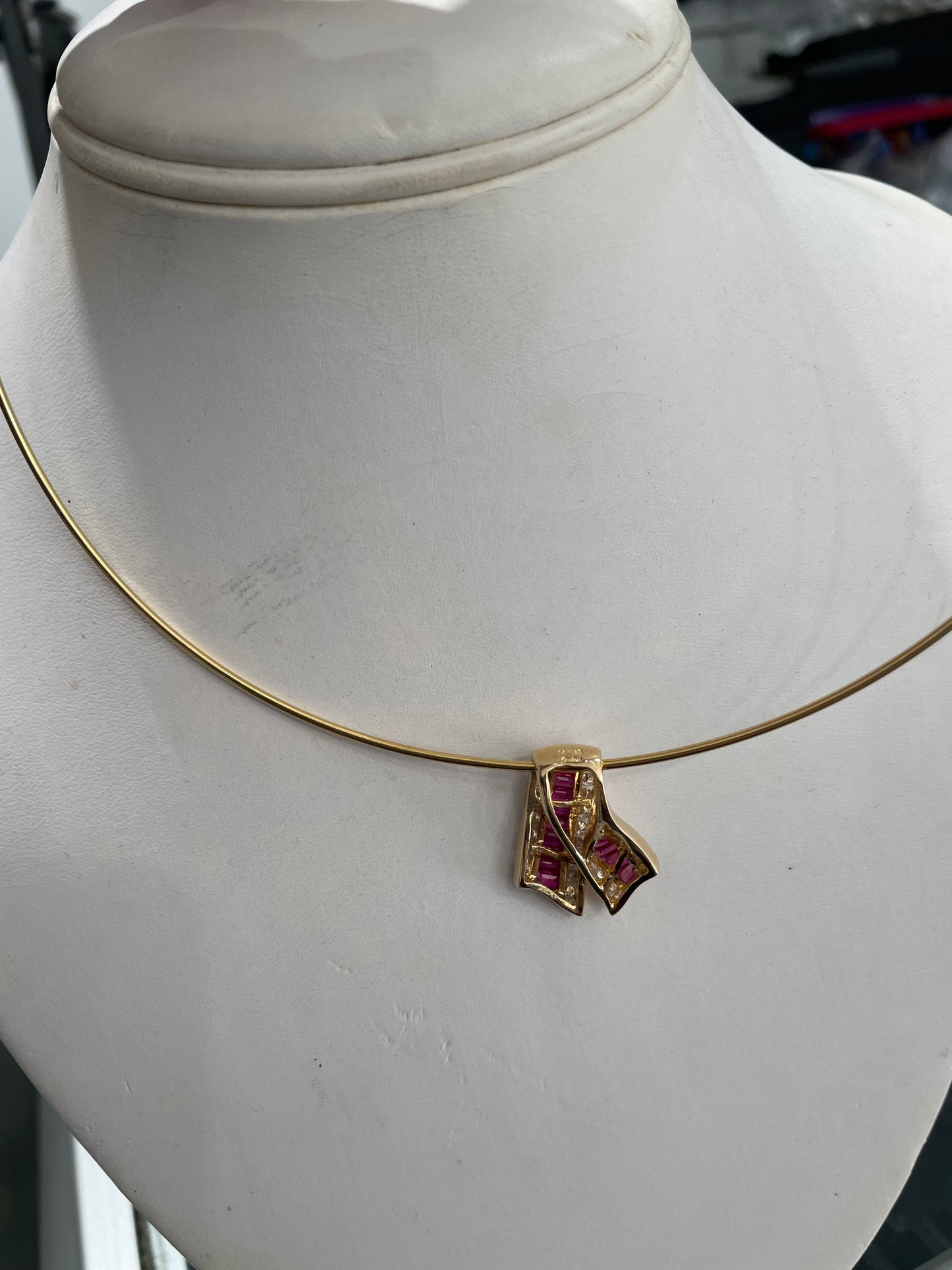 Designer Cardow 14k Gold Ruby & Diamond Slide Necklace