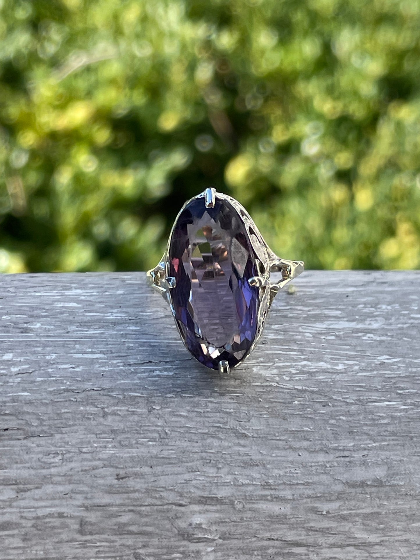 Vintage Estate 14k Gold Oval Amethyst Statement Ring Size 6.5