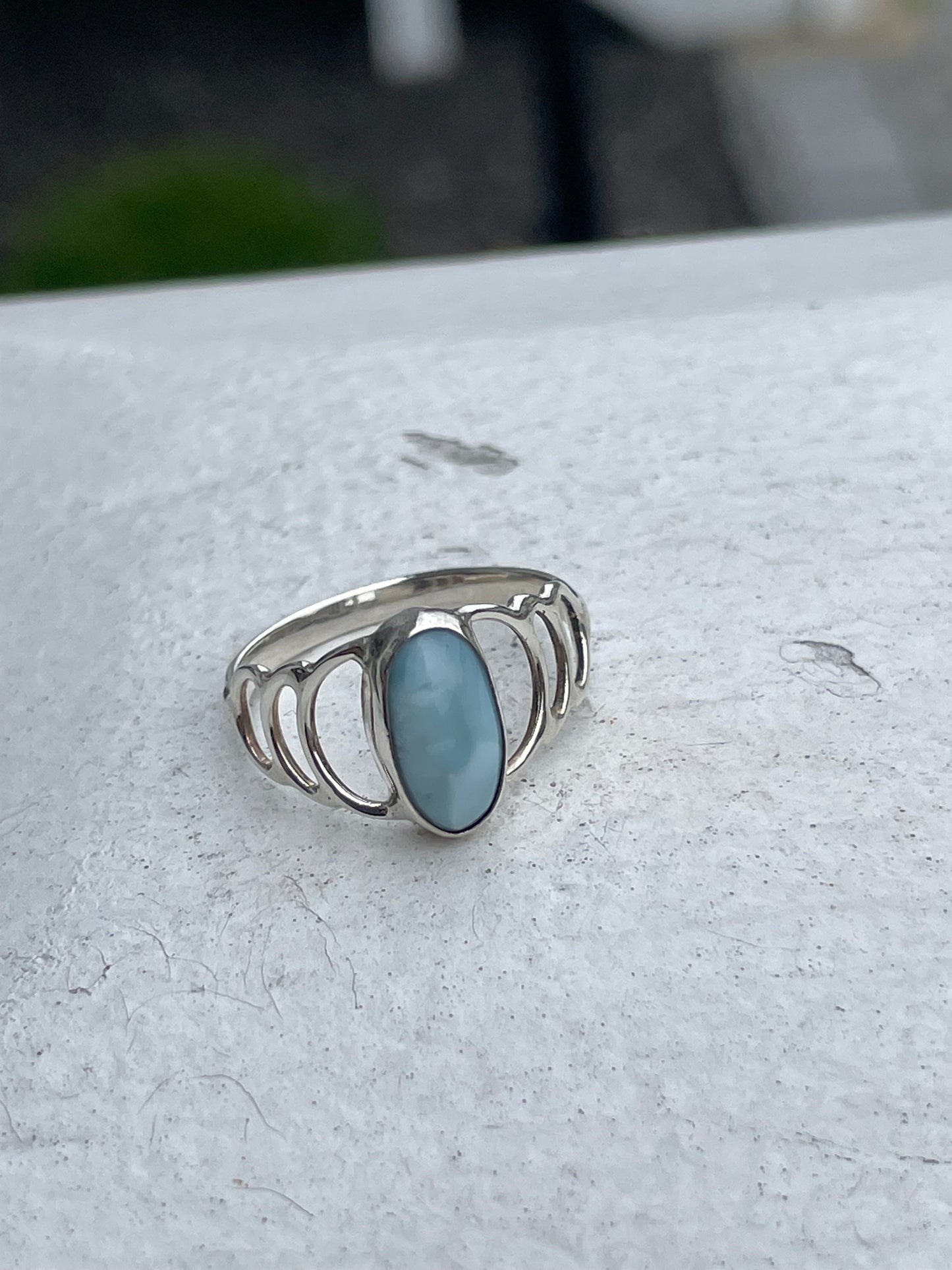 925 Sterling Silver Solitaire Larimar Ring Size 7