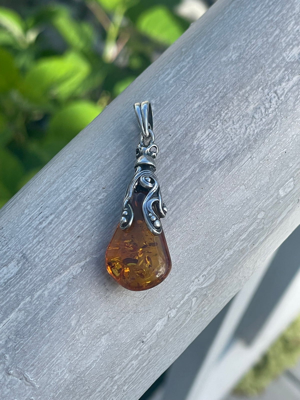 925 Sterling Silver Amber Drop Pendant
