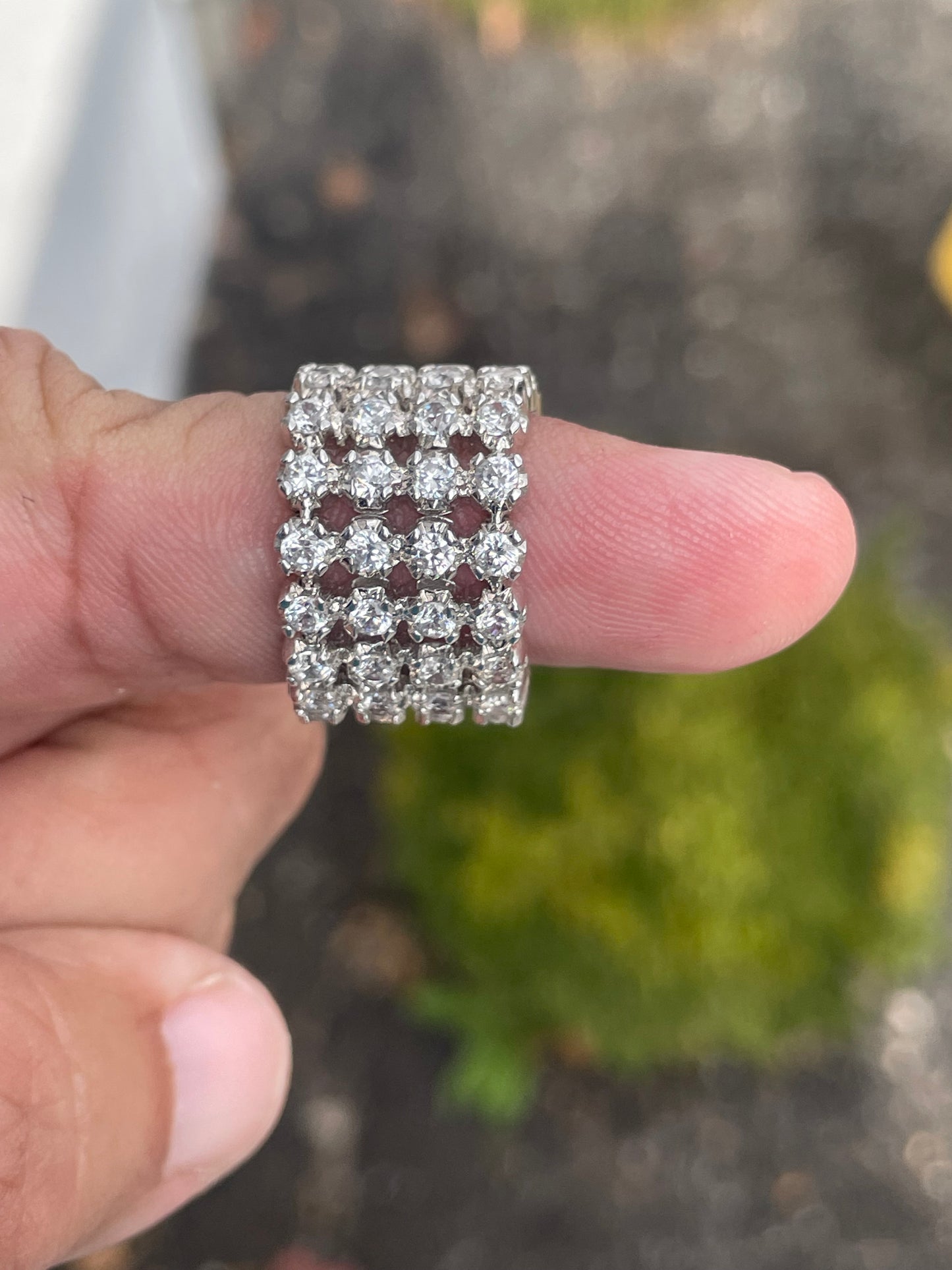 925 Sterling Silver 4 Row Cz Flex Band Eternity Ring Size 6.5