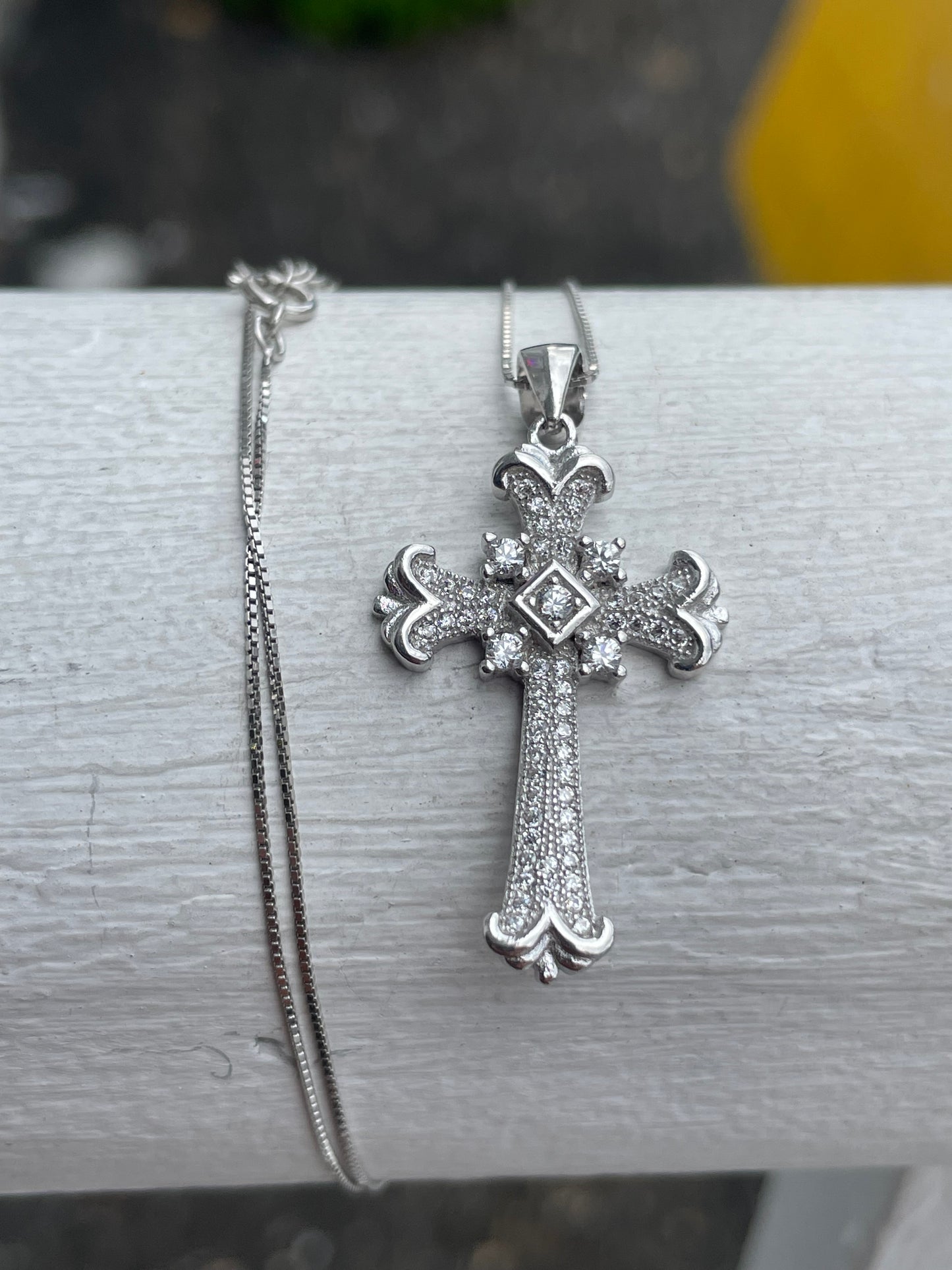 925 Sterling Silver Cross Cz cross Necklace 16”-18”